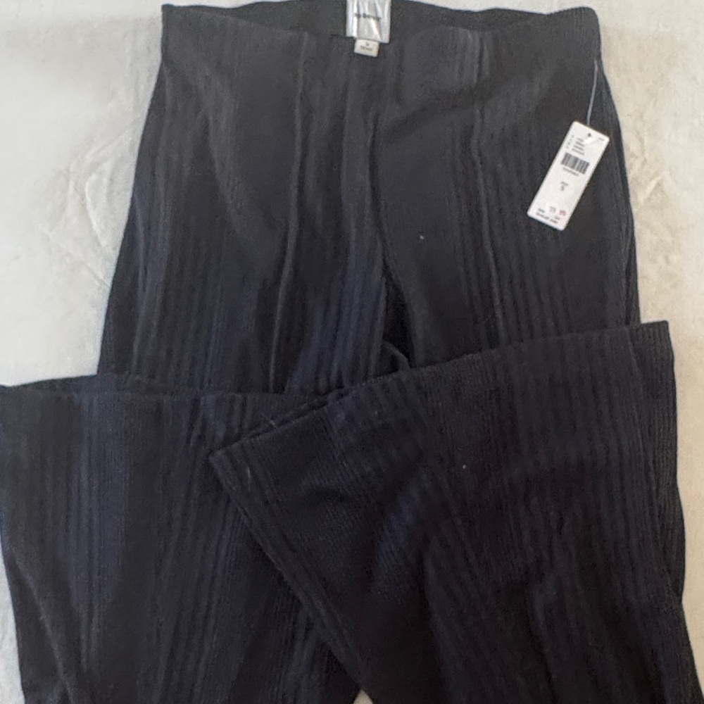 Maeve Black Ribbed Wide-Leg Pants